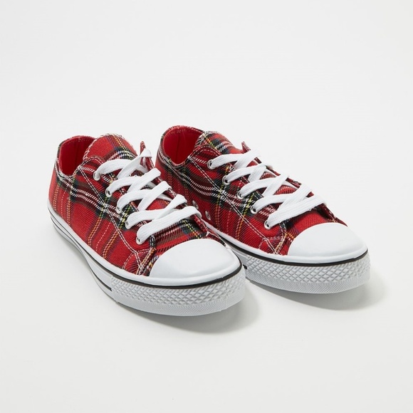 Streetwear Society Shoes - Streetwear Society Red Plaid Canvas Sneakers